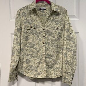 Columbia Cream and Gray Floral Shirt- Vintage owl